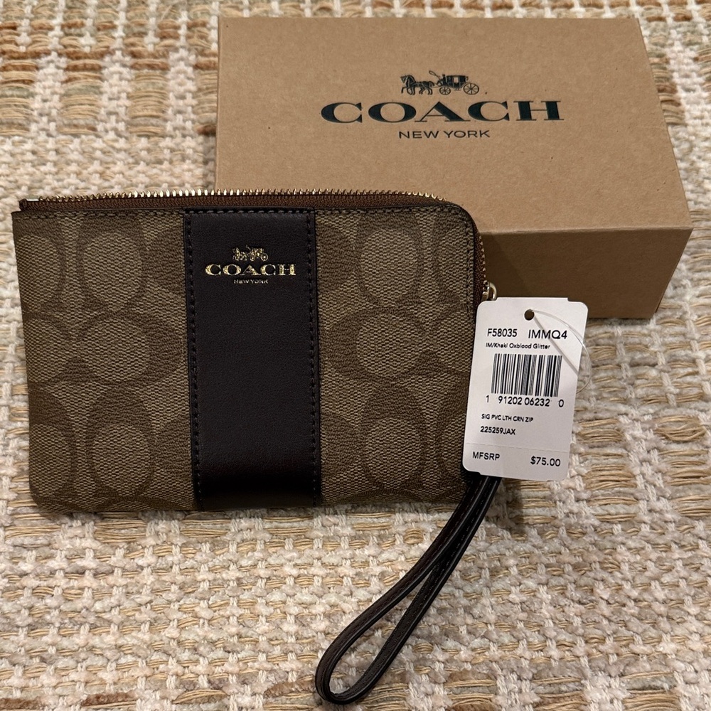 Coach Brown and Black Signature Wristlet